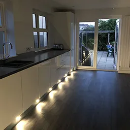 kitchen with floor lighting