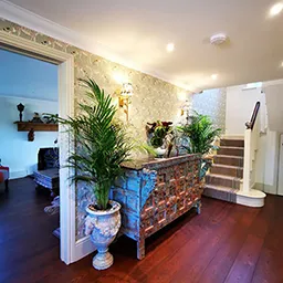 red floor and cupboard